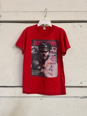 Screen Stars Red Short Sleeve Tee with Black & White Photo Graphic